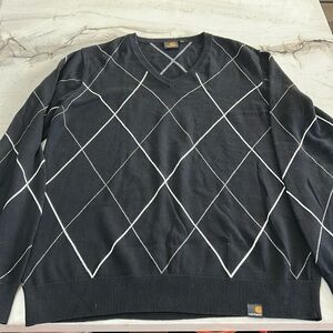 Men’s vintage carthartt brand v-neck sweater with diamond pattern